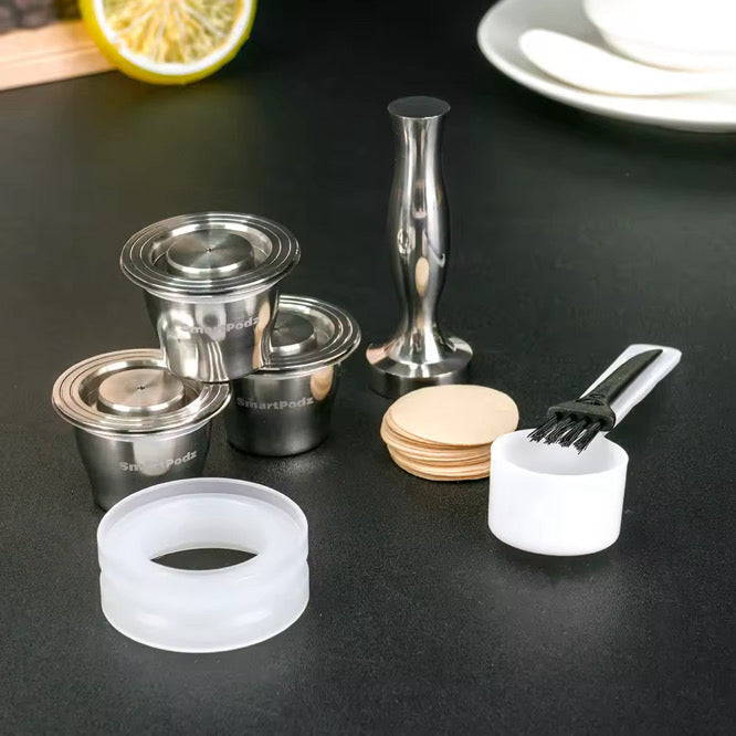 The Original Starter Pack - Refillable Nespresso Original Pods Ethical Coffee Capsules with Holder Stainless Steel