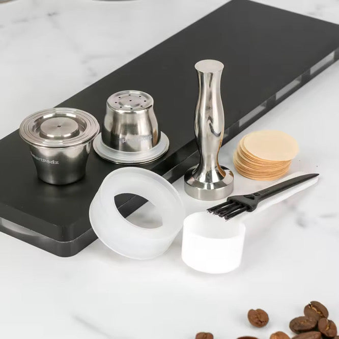 The Original Starter Pack - Refillable Nespresso Original Pods Ethical Coffee Capsules with Holder Stainless Steel