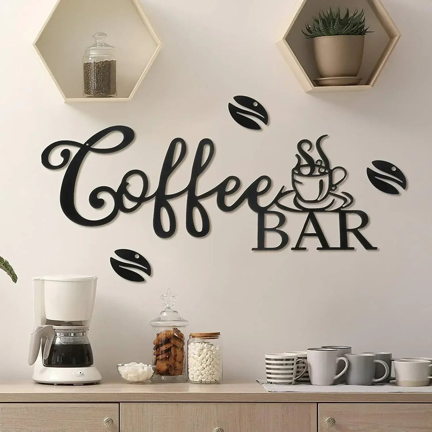 Metal Coffee Bar Sign Hanging Wall Decor Coffee Station for Home