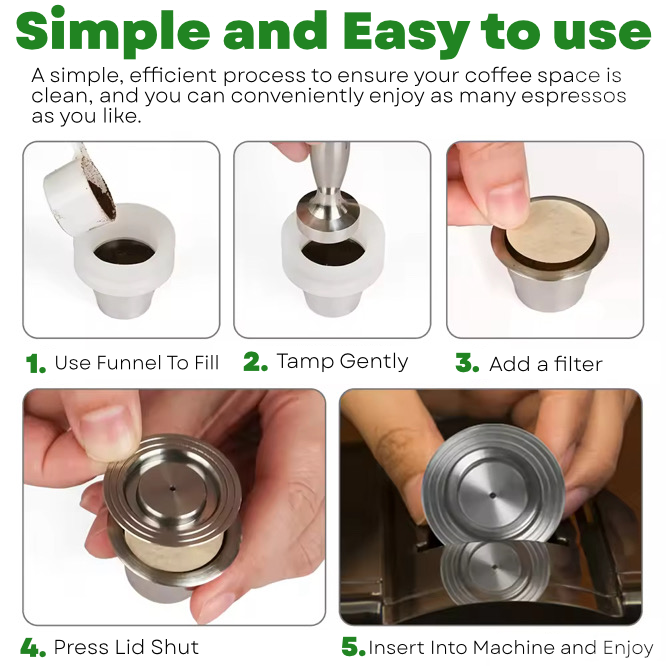 The Original Starter Pack - Refillable Nespresso Original Pods Ethical Coffee Capsules with Holder Stainless Steel