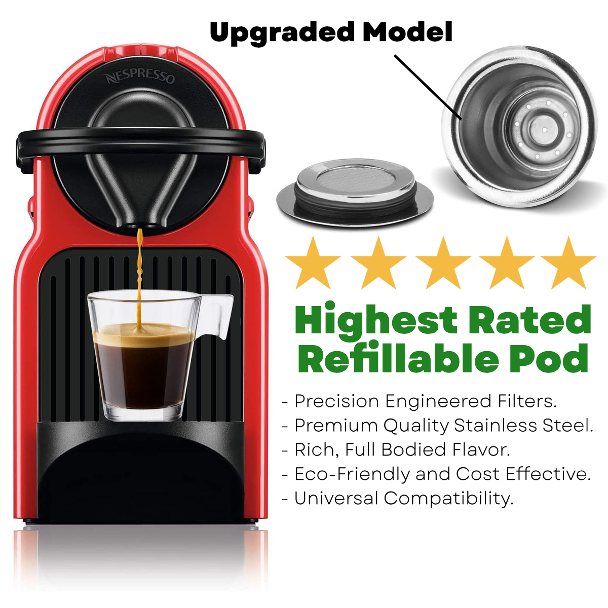The Original Starter Pack - Refillable Nespresso Original Pods Ethical Coffee Capsules with Holder Stainless Steel