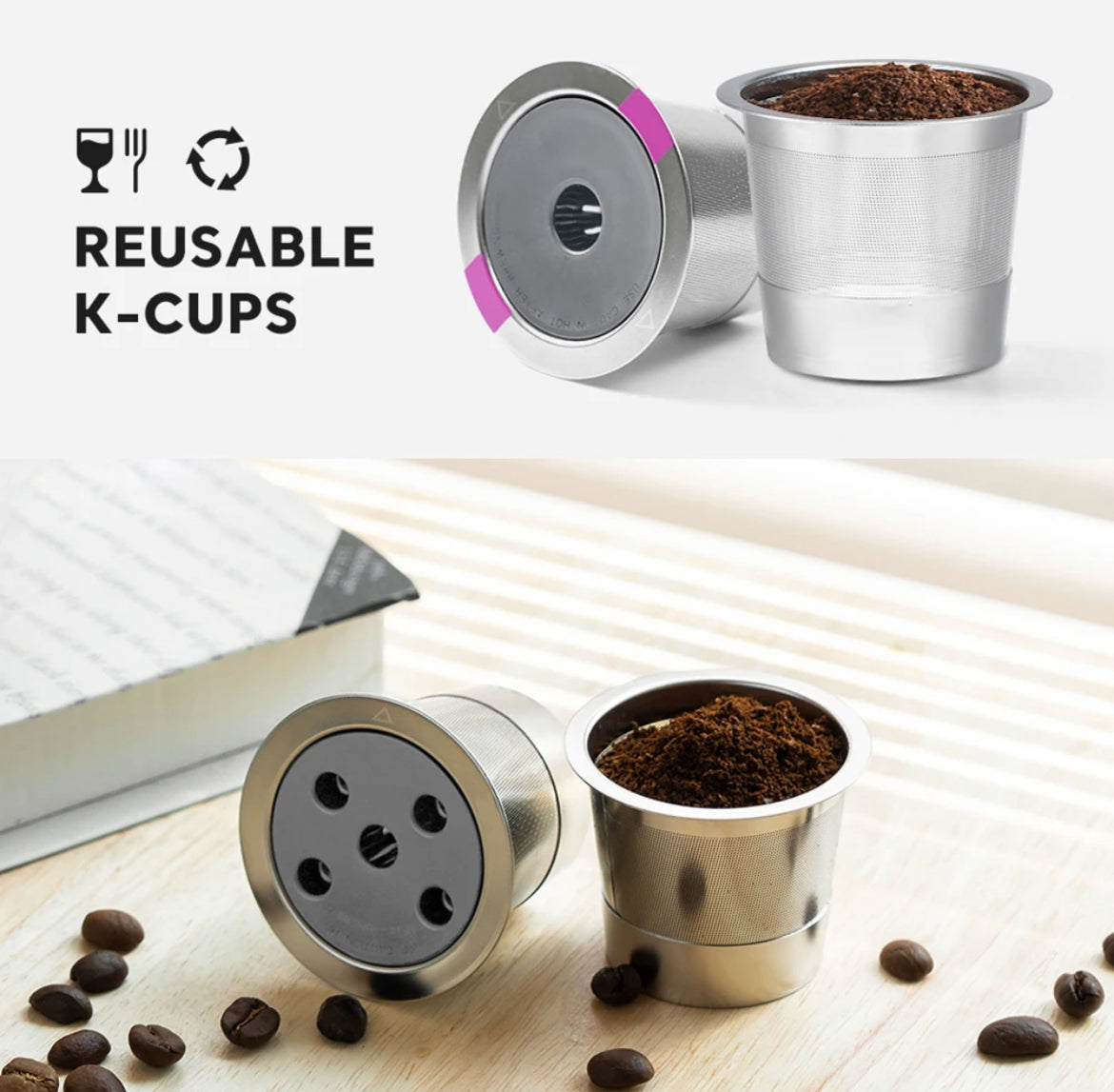 Refillable K Cups Stainless Steel Reusable Keurig Pods Eco-Friendly K-supreme Plus